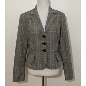 Vintage Tape Measure Size 8 Gray Tartan Plaid 3 Button Blazer Lined Long Sleeve